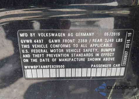 2015 Volkswagen Cc 2.0T Sport z USA, uszkodzony, nr VIN WVWBP7AN6FE829500